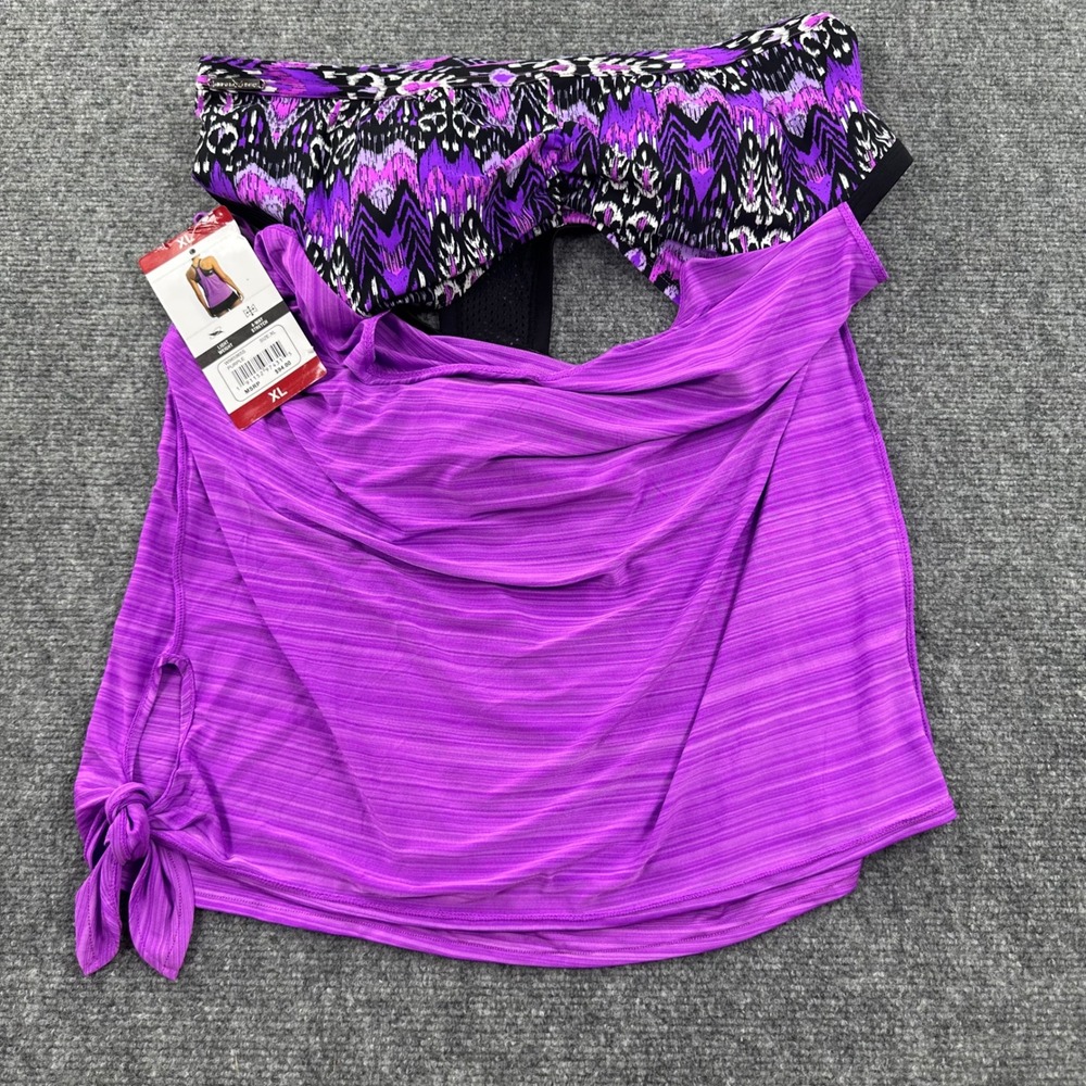 ZeroXposur Tankini Top XL Purple Ikat Print Racerback Swimwear NWT Womens